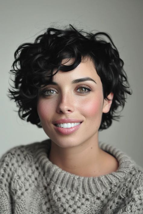 Short Curly Hair Growing Out, Curly Pixie Bob Haircut, Short Curly Hair Bob Natural Curls, Layered Curly Bob Hairstyles, Curly Long Pixie, Long Curly Pixie Haircut, Chin Length Curly Hairstyles, Curly Bobs For Older Women, Pixie Cuts For Wavy Hair