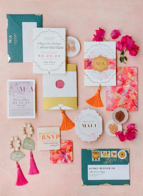 A Vibrant, Free-Spirited Beach Wedding in Hawai'i With an Elevated Hippy Vibe Colorful Boho Wedding, Hippy Wedding, Wedding Stationary Design, Rose Gold Bridesmaid Dress, Bridal Parties Colors, Mermaid Bride, Boho Wedding Invitation, Best Champagne, Rose Gold Bridesmaid