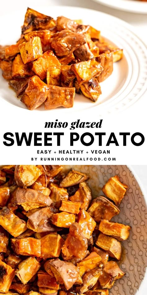 Yam Recipes, Miso Recipes, Running On Real Food, Sweet Potato Casserole Healthy, Chili Recipe Healthy, Miso Recipe, Glazed Sweet Potatoes, Miso Glaze, Japanese Sweet Potato