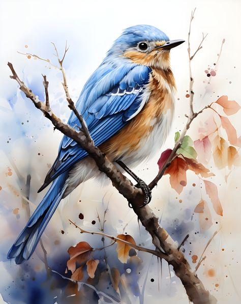 Ky's Jewel Eastern Bluebird Symphony I By Ava Lawson; Animalart, Animaldigital, Digitalart, Digitalprint, Bluebirdart, Bluebirddigital, Bird Eastern Bluebird Painting, Bluebird Sketch, Watercolor Birds Tutorial, Bird Acrylic Painting, Blue Bird Painting, Bluebird Watercolor, Bluebird Painting, Watercolour Bird, Bird Paintings On Canvas