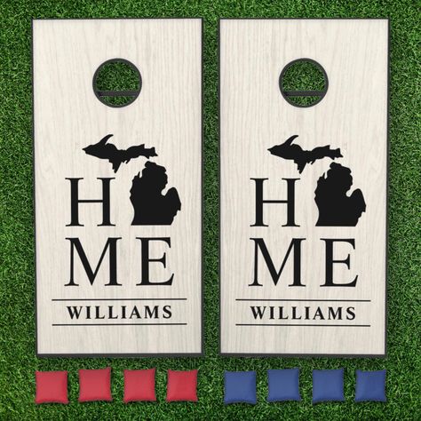 Home Typography, Cornhole Game, Birthday Cheers, State Of Michigan, Home White, Cornhole Set, Acrylic Art Print, Custom Monogram, Light Wood