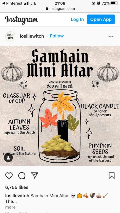 Samhain Mini Altar Jar, Samhain Mini Altar, Samhain Altar In A Jar, Mabon Altar In A Jar, Mabon Mini Altar, Crystals For Samhain, Samhain Jar, Mini Altar Ideas, Samhain Spell Jar