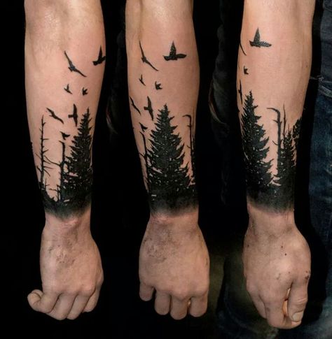 So in love with this Tattoo Ideas Animals, Forest Tattoo Sleeve, Forest Forearm Tattoo, Natur Tattoo Arm, Montreal Tattoo, Tree Sleeve Tattoo, Nature Tattoo Ideas, Tree Colour, Tattoo Band