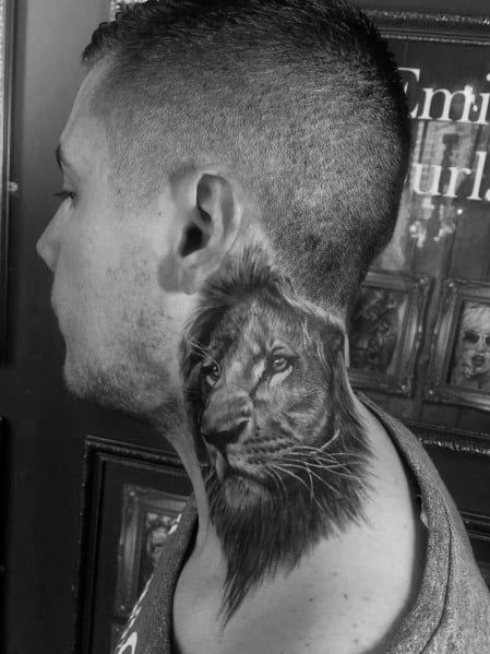 30 Lion Neck Tattoo Ideas For Men - Masculine Designs Lion Neck Tattoo, Neck Tattoo Ideas For Men, Lion Tattoos For Men, Wing Neck Tattoo, Neck Tattoos For Men, Neck Tattoo Ideas, Best Neck Tattoos, Men Masculine, Mens Lion Tattoo