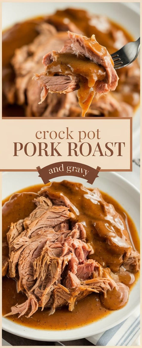 Make dinner simple and delicious with this Crock Pot Pork Roast and Gravy! Slow-cooked to juicy perfection, this easy recipe features a rich, savory gravy that will have everyone coming back for seconds. Pork Roast With Onion Soup Mix Crockpot, Pork Loin And Gravy Crock Pot Recipes, Crock Pork Roast, Crock Pot Pork Roast With Gravy, Recipe For Pork Roast In Crock Pot, Slow Cooker Pork Roast With Gravy, Pork Crockpot Recipes Roasts, Recipes For Pork Roast In Crock Pot, Pork Roast Crock Pot Recipes Apple Juice