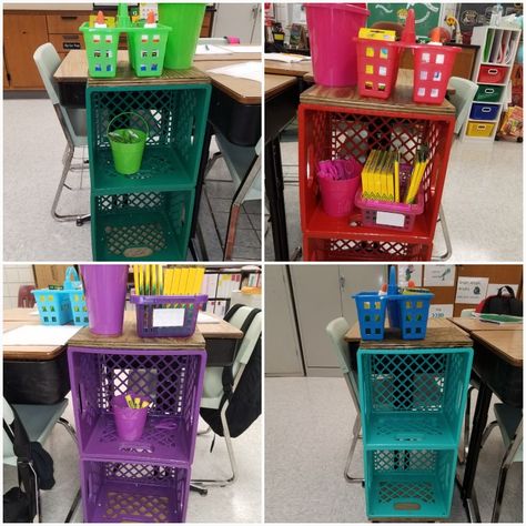 Classroom Backpack Storage, Diy Classroom Storage, Student Cubby Organization, Classroom Cube Storage, Classroom Table Storage, Cube Organizer Classroom, Diy Classroom Cubbies, Classroom Cubby Ideas, Milk Crates In The Classroom