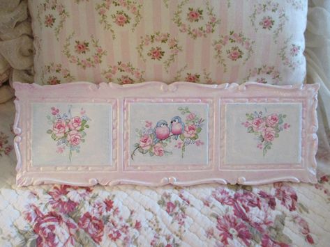 Shabby Chic Hand Painted Bluebird and Roses on a vintage florentine panel Girly Decor, Hand Painted Roses, Shabby Chic Room, Pink Decor, Tea Roses, Bedroom Inspo, Girl's Room, Vintage Chic, Vintage Pink