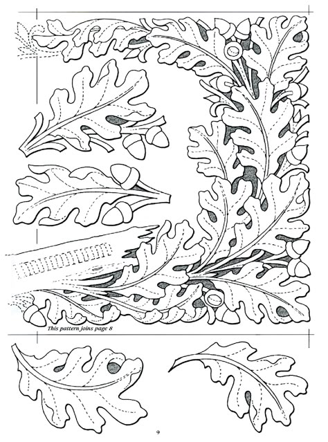 Oak leaf design                                                                                                                                                      More Leaf Embroidery Pattern, Fleurs Art Nouveau, Leather Working Patterns, Leather Tooling Patterns, Tooling Patterns, Leather Craft Patterns, Leaf Designs, Wood Carving Patterns, Leather Carving