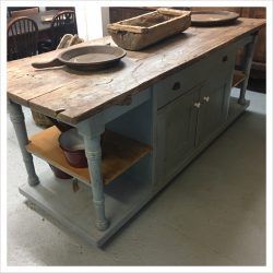 Vintage Kitchen Island Worktop | Mayfly Vintage Bakers Island Kitchen, Farmhouse Prep Table, Bakers Table Kitchen Island, Wood Worktop Kitchen, Repurposed Kitchen Island, Wood Top Island Kitchen, Vintage Kitchen Island, Bakers Island, Kitchen Remake