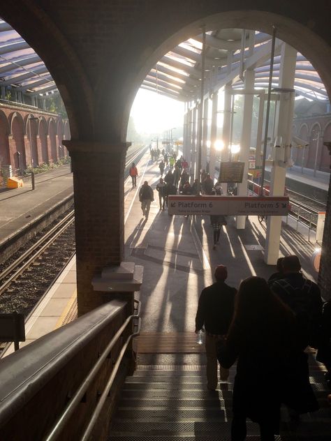 Early morning commuters making long shadows at Crystal Palace station. November 2016 Winter London, Black And White Building, Morning Winter, Aesthetic London, London Aesthetic, Morning Commute, 2023 Vision, Winter Mornings, Winter Sun