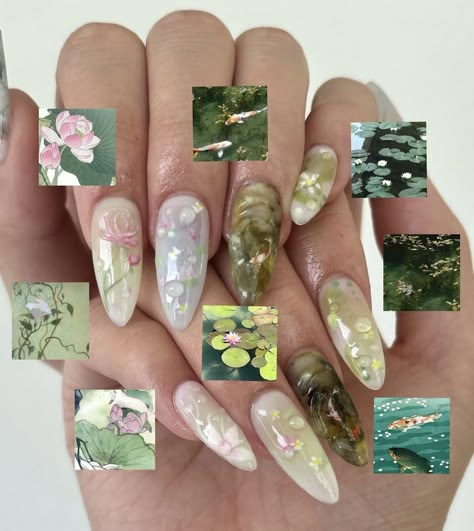 Cny Nails, Jade Nails, Water Nails, Green Nail Art, Anime Nails, Pretty Gel Nails, Vacation Nails, Kawaii Nails, Press Ons