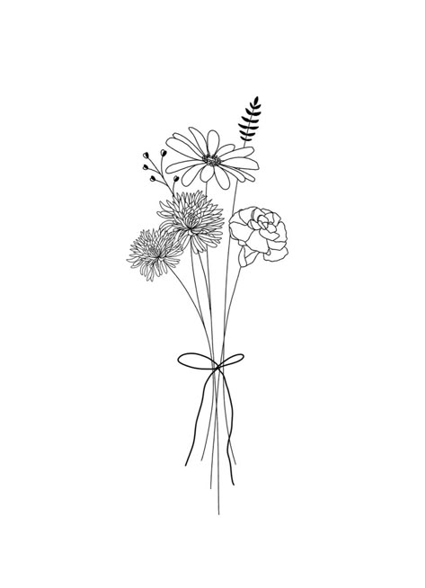 Posie Flowers Tattoo, Birth Flower Line Tattoo, Forearm Line Tattoos For Women, Line Bouquet Tattoo, Sister Birth Flower Tattoo, Simple Tattoos Flower, Minimal Bouquet Tattoo, Line Of Flowers Tattoo, Line Art Tattoos Flower