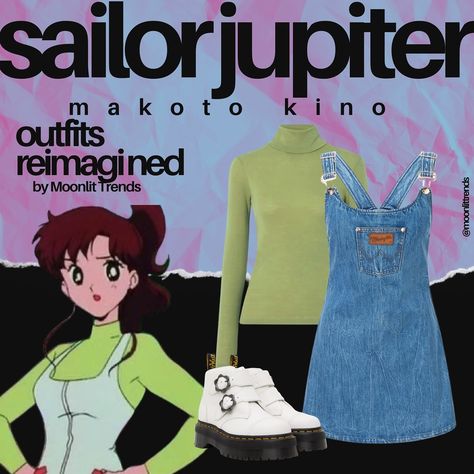 Outfits Reimagined | Sailor Jupiter aka Makoto Kino Mako would totally be a docs girly #sailorjupiter #sailormoon #outfits #style #fashion #stylist #stylish #fashionstyle Mako Sailor Moon, Makoto Kino Outfits, Sailor Moon Outfit Inspired, Sailor Moon Outfit Ideas, Sailor Moon Inspired Outfits, 2025 Aesthetic, Sailor Moon Outfit, Sailor Moon Fashion, Makoto Kino