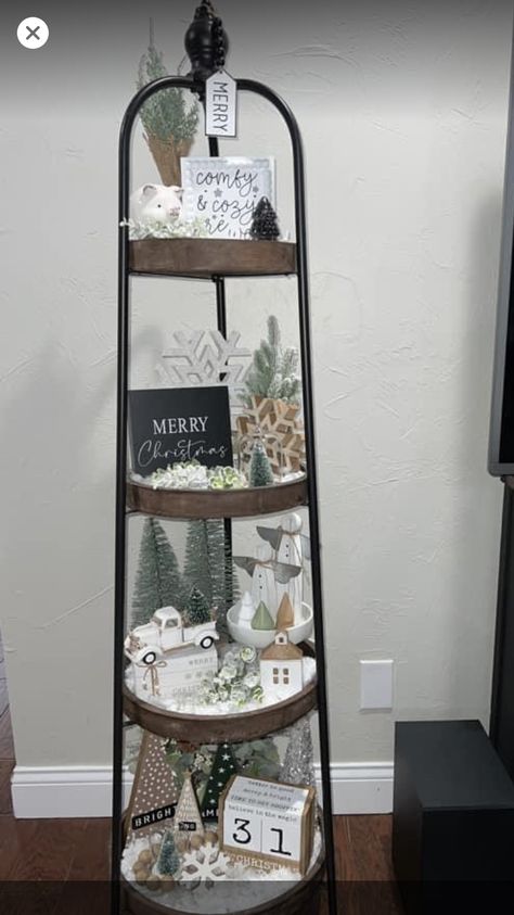 Tall Tiered Tray Decor, 4 Tier Shelf Christmas Decor, 2 Tier Stand Decor Christmas, Double Tiered Christmas Shelf, Hobby Lobby 4 Tier Shelf Christmas, Hobby Lobby Tall Tiered Tray, Hobby Lobby Shelf Decor, Sage Christmas, Farmhouse Three Tier Stand Decor