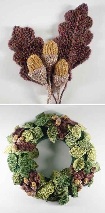 Autumn Wreath Knitting Pattern, Pine Cone Knitting Pattern, Knitted Xmas Wreaths, Knitted Wreaths Free Patterns, Woodland Knitting Patterns, Knitted Leaf Pattern Free, Autumn Knitting Patterns Free, Knitted Leaves Free Pattern, Knitted Wreaths