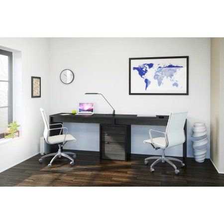 Desk Small Space, Desk For Two People, 2 Person Desk, Ikea Linnmon, Desk For Two, Double Desk, Hack Ikea, File Cabinet Desk, Home Office Furniture Sets