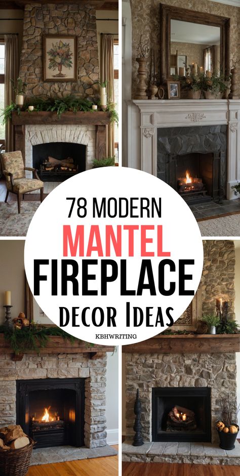 See Gorgeous fall mantel fireplace ideas that you should all be copying and putting together in your beautiful home. #mantelfireplace #manteldecor #fallmantelfireplace Decorating Large Fireplace Mantels, Fireplace Mantle With Garland, Tuscan Mantle Decor, Stain Colors For Fireplace Mantle, Mantle Decorating Ideas Red Brick Fireplace, Mantle Colors Fireplace, Family Photo Over Fireplace, Walls Beside Fireplace Decorating, Ideas For Above Fireplace