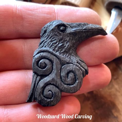 Raven Craft, Crow Carving, Toothless Backpack, Clay Raven Sculpture, Raven Wood Carving, Celtic Raven, Wax Carving Jewelry, Celtic Artwork, Raven Necklace Pendants