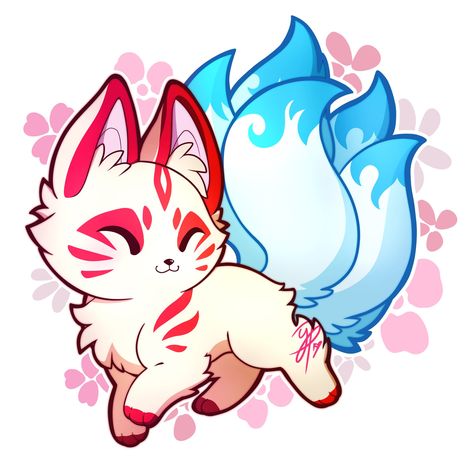 Chibi Kitsune, Cute Kitsune, Cute Fox Drawing, Fox Artwork, Kitsune Fox, Cute Fantasy Creatures, Japon Illustration, Cute Animal Drawings Kawaii, Creature Drawings