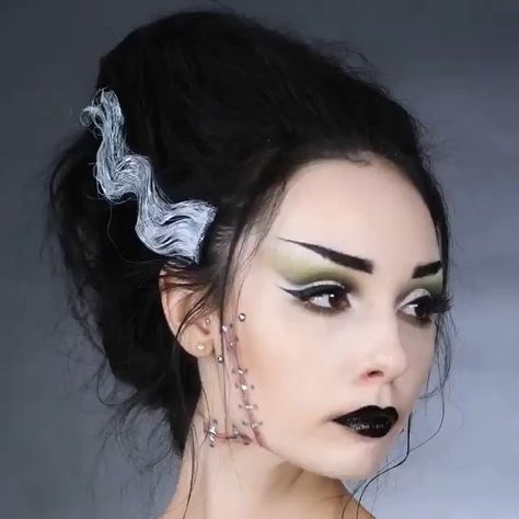 Showcasing Bold &Unique Looks on Instagram: “Good Morning and Happy Tuesday...🙂🙂@blusherglam using - Don't know what to be for Halloween yet? You can be Frankenstein's Blushing Bride…” Bride Of Frankenstein Halloween Costume, Frankenstein Halloween Makeup, Bride Of Frankenstein Hair, Bride Of Frankenstein Makeup, What To Be For Halloween, Frankenstein Makeup, Bride Of Frankenstein Halloween, Bride Of Frankenstein Costume, Frankenstein Costume