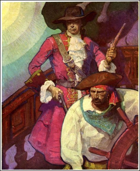 Illustration US : N. C. Wyeth, 1911, pirates, "l'île aux trésors", 1910s Mead Schaeffer, Stede Bonnet, Nc Wyeth, Howard Pyle, Robin Hobb, Golden Age Of Piracy, Long John Silver, Frederic Remington, Pirate Art