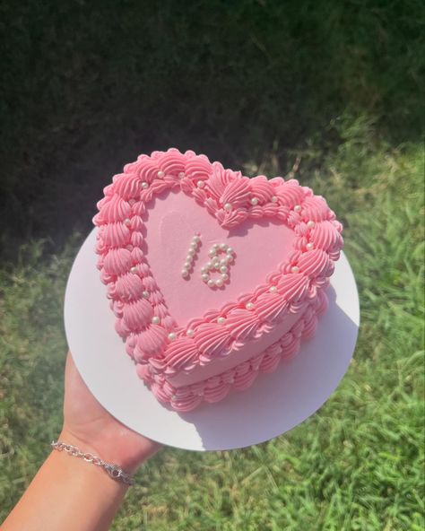 🩷18🩷 #cake #heartcake #miniheartcake #cakedecorating #baker #baketok #pinkcake #aestheticcake #buttercream #buttercreamcake #cake #cakedecorating #cakedesign #wilton #wiltoncake #dallastx #dallascakes #buttercreamdecorating #buttercreamdesign Hot Pink Heart Cake, Pink Heart Birthday Cake, Pink Heart Cake, Coquette Cake, Heart Birthday Cake, Buttercream Designs, Bolo Vintage, Buttercream Birthday Cake, Buttercream Decorating