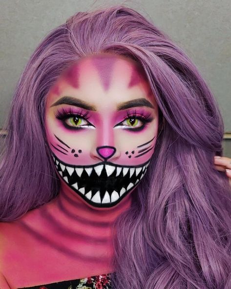 Disney Halloween Makeup, Cheshire Cat Makeup, Cheshire Cat Halloween, Halloween Alice In Wonderland, Alice In Wonderland Makeup, Wonderland Makeup, Cheshire Cat Costume, Cat Halloween Makeup, Make Carnaval