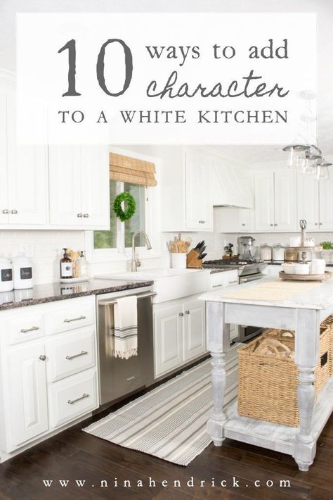 10 Ways to Add Character to a White Kitchen | Over the past three years, we've been slowly and surely finding ways to add character to our blank-slate white painted kitchen. Read on to see my tips and tricks for warming up this space! #farmhouse #decor #homedecor #diy #kitchen White Kitchen Decor, Painted Kitchen, Blank Slate, All White Kitchen, Warming Up, Cheap Decor, Cheap Home Decor, Diy Wood, Diy Kitchen