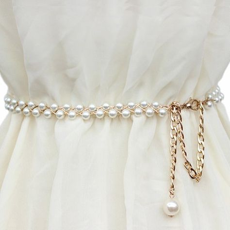 Chic Pendant Embellished Faux Pearl Waist Chain For WomenBelts | RoseGal.com Pearl Waist Chain, Waist Jewelry, Antique Jewellery Designs, Chain Belts, Beaded Belt, Fashion Belts, Waist Chain, Chain Belt, Beaded Bags