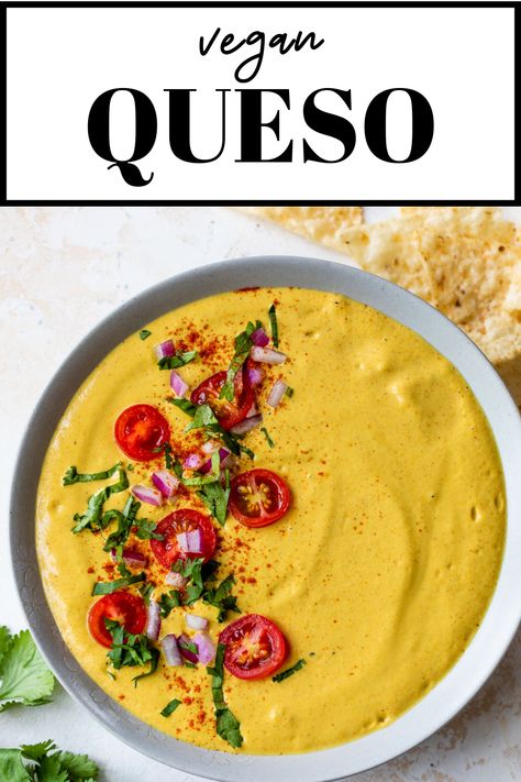 This 10-minute Vegan Queso is a Mexican-inspired cheese dip made with simple plant-based ingredients. Ultra-creamy and loaded with smoky seasonings, it’s an addictive snack you’ll want to serve at all of your parties! Wfpb Recipes No Oil, Vegetarian Recipes For Beginners, Vegan Queso, Queso Recipe, Healthy Appetizer Recipes, Vegan Dip, Wfpb Recipes, Delicious Gluten Free Recipes, Healthy Snack Recipes