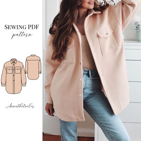 Shirt Jacket Pattern, Shacket Sewing Pattern, Shaket Jacket Sewing Pattern, Sewing Patterns Button Up Shirt, Trench Coat Sewing Pattern, Free Button Up Shirt Sewing Pattern, Wool Jacket Sewing Pattern, Oversized Jacket Sewing Pattern, Oversized Wool Coat