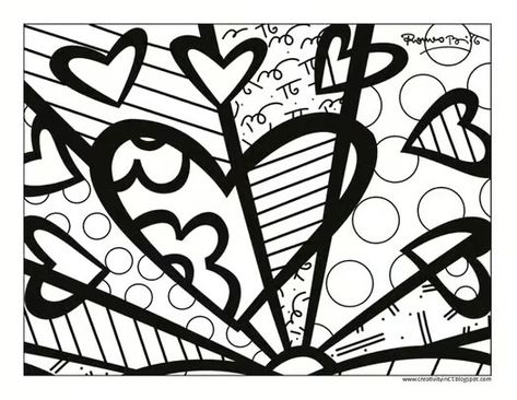 Romero Britto Art, Patterns In Art, Britto Art, Valentines Day Coloring Page, Valentines Day Coloring, Drawing Activities, Elements Of Art, Teaching Art, Oil Painting Landscape