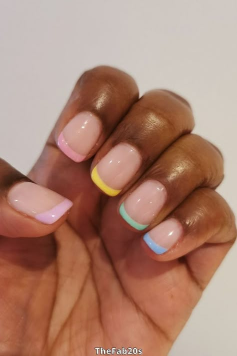 Pastel short french tip nail design Nail Design Gold, French Tip Gel Nails, Short French Tip Nails, Classic Nail, Short French, Short Gel Nails, Cute Simple Nails, Simple Gel Nails, Colorful Nails