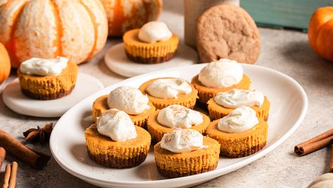 Pumpkin Cheesecake Bites Gluten Free Cheesecake Bites, Pumpkin Cheesecake Bites, Gluten Free Pumpkin Cheesecake, Healthy Pumpkin Spice Latte, Whole 30 Dessert, Cheesecake Bites Recipe, Sugar Free Cheesecake, Pumpkin Pie Bars, Gluten Free Cheesecake