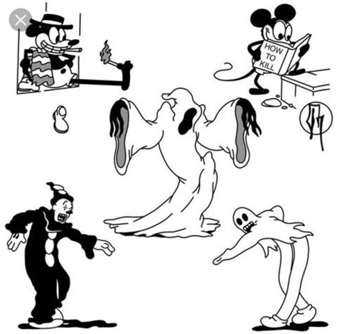 Rubber Hose Tattoo Flash, Retro Cartoon Tattoos, Ghostmane Tattoo Ideas, Ghost Mane Cartoon, Rubberhose Tattoo, Simple Cartoon Tattoos, Old School Cartoon Tattoo, Rubber Hose Tattoo, Ghostmane Cartoon Tattoo