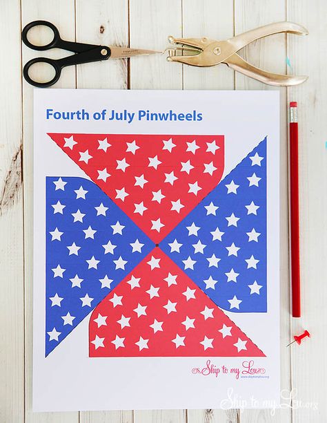 patriotic pinwheel supplies ! Fun printable 4th of july pinwheel Diy Pinwheel, Fourth Of July Crafts For Kids, 4th July Crafts, Fourth Of July Food, Fourth Of July Decor, Patriotic Crafts, Patriotic Party, The Fourth Of July, 4th Of July Decorations