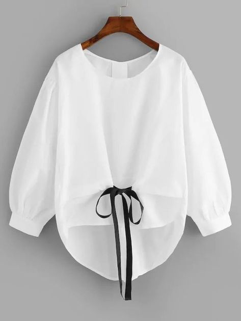 Plus Knot Hem High Low Blouse | SHEIN USA Umgestaltete Shirts, Sukienki Maksi, Dip Hem Blouse, Knot Blouse, Áo Blu, Knotted Blouse, High Low Blouse, Fashion Tops Blouse, Asymmetrical Tops