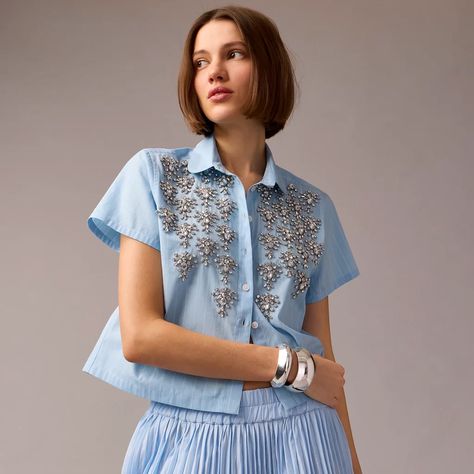 New spring arrivals at J.Crew are here! Shop the prettiest linen dresses, wide leg jeans, linen tops and more! Cropped Button Up Shirt, Linen Tops, J Crew Collection, Women Shirt Top, Jcrew Collection, White Halter Maxi Dress, Jcrew Women, Linen Top, Linen Dresses