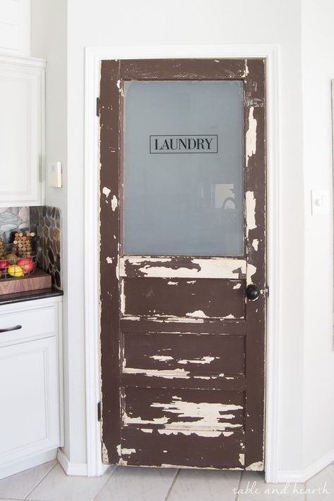 Pretty Basement, Door Update, Laundry Door, Laundry Room Door, Gray Kitchens, Rustic Laundry, Laundry Doors, Rustic Laundry Rooms, Room Storage Diy