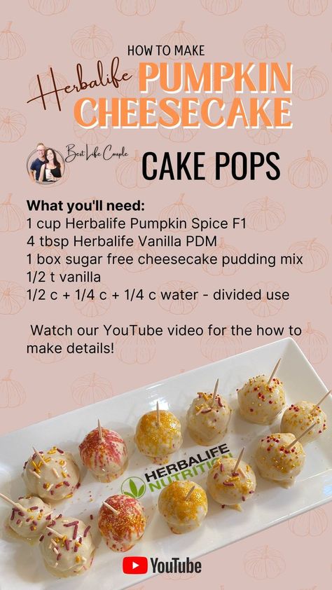 Herbalife Pie Recipes Formula 1, Cake Pop Herbalife, Herbalife Pumpkin Protein Balls, Herbalife Protein Desserts, Herbalife Strawberry Cheesecake Protein Balls, Herbalife Protein Recipes, Pumpkin Spice Herbalife Recipes, Herbalife Recipes Snacks Desserts, Herbalife Prolessa Cookies