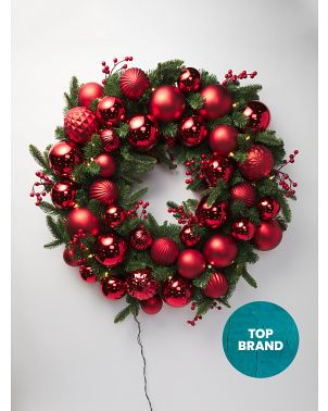 32in Artificial Ornament Wreath With Lights | Holiday Decor | HomeGoods Wreath With Lights, Diy Floral Wreath, Boho Christmas Decor, Christmas Wreaths With Lights, Holiday Wreaths Christmas, Pine Wreath, Black Christmas Trees, Christmas Things, Lights Christmas