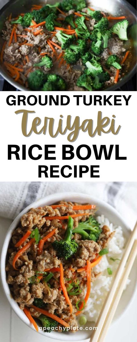 Sweet Chili Ground Turkey, Teriyaki Ground Turkey Rice Bowl, Ground Turkey With Broccoli Recipes, Ground Turkey Recipes Healthy Clean Eating, Turkey Teriyaki Rice Bowl, Ground Turkey Bowl, Ground Turkey Teriyaki, Turkey Stir Fry Recipes, Teriyaki Rice Bowl