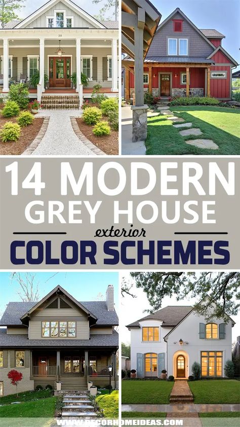 14 Modern Grey House Exterior Color Schemes Grey House Color Scheme Exterior, Grey Exterior Color Schemes, Modern Outdoor Color Scheme House, Gray Outside House Colors, House Paint Exterior Gray, Gray And Yellow Exterior House Colors, Tan And Gray House Exterior, Gray House Trim Colors, Exterior House Grey Colors