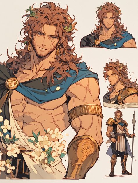 Male Demigod Oc, Pastor Character Design, Dnd Greek Character, Lion Character Design Human, Greek Mythology Character Design, Greek Oc Male, Male God Oc, Greek Character Art, God Character Design Male