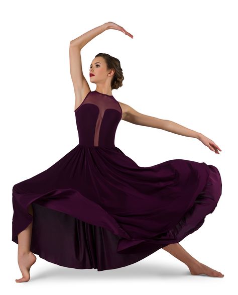 Spandex brief-cut leotard with mesh illusion neckline and plunging back detail. Attached silky stretch skirt. Colors:  19239-57 Plum ;  19239-61 Yellow ;  19239-87 Rust ;   #dancecostumes #dance #dancerecital #costumegallery #lyrical #lyricaldance Student Costume, Solo Dance Costumes, Contemporary Dance Costumes, Dance Competition Costumes, Lyrical Costumes, Dance Costumes Lyrical, Dance Photography Poses, Solo Costume, Competition Costumes