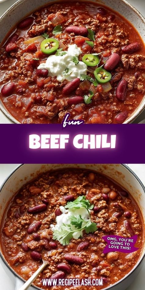 Looking for a hearty and flavorful beef chili recipe that warms you from the inside out? This easy-to-follow recipe is perfect for cozy nights and gatherings alike. Save this delicious chili recipe for later so you can impress your family and friends with a comforting bowl of goodness! Easy Beef Chili, Easy Beef Chili Recipe, Chilli Beef Recipe, Hawaiian Chili, Traditional Chili Recipe, Delicious Chili Recipe, Ground Beef Chili, Beef Chili Recipe, Chili Cook Off