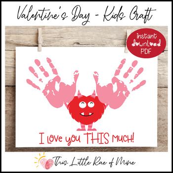 February Handprint Art, Grandparents Craft, Valentines Day Handprint Art, Valentines Prints, Back To School Poem, Nicu Crafts, Monster Valentine, Daycare Art, Kindness Week