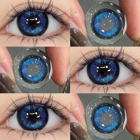 Blue Contact Lenses, Eye Lens Colour, Red Contacts, Membentuk Alis, Cosmetic Contact Lenses, Eye Contacts, Color Contacts, Contact Lens Case, Blue Contacts