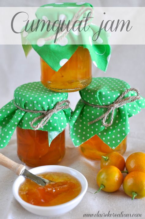 Cumquat jam via www.clairekcreations.com Kumquat Marmalade Recipes, Kumquat Recipes, Apricot Cake, Chicken Balls, Marmalade Recipe, White Bean Salad, Jam And Jelly, Jam Recipe, Vegetable Drinks