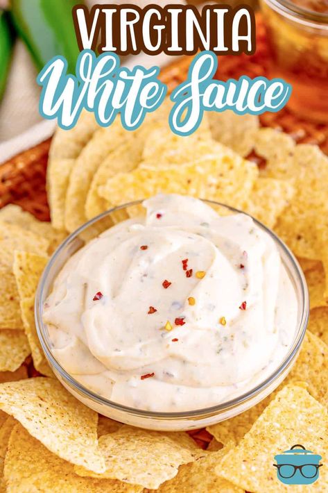 A Norfolk city favorite, this Virginia White Sauce is a thick and creamy sauce that became a popular dip at a favorite local Mexican restaurant! El Toro White Sauce, Mexican White Salsa, Plaza Azteca White Sauce, Mexican Restaurant White Sauce, White Salsa Recipe, Mexican White Dip, Mexican White Sauce Recipe, Salsa Ideas, Mexican White Sauce